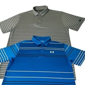 Under Armour Playoff Polo Shirt Mens XXL HeatGear Golf Lot of 2 BLUE GRAY
